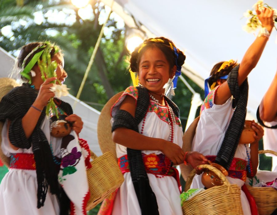 Nahua children performing a traditional dance in Puebla, Mexico.